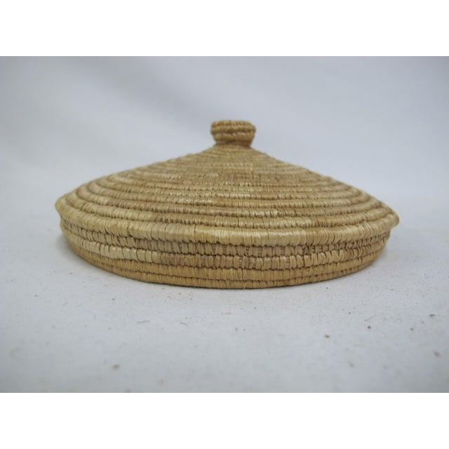 Textile Alaskan Native Tlingit Coil Geometric Design Basket With Lid For Sale - Image 7 of 9