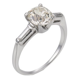 Mid Century Gia 1.80 Carat Diamond Platinum Engagement Ring, Size 7.5 For Sale