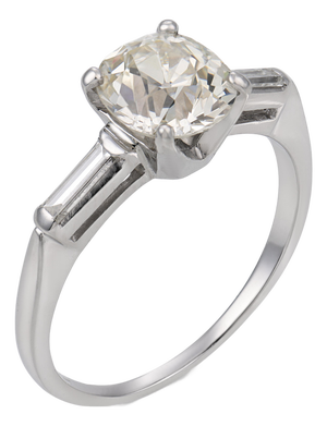 Mid Century Gia 1.80 Carat Diamond Platinum Engagement Ring, Size 7.5