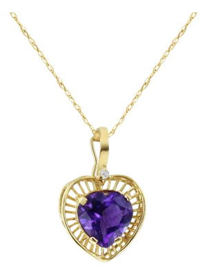 Heart Shaped Amethyst Necklace 14k Yellow Gold 16"
