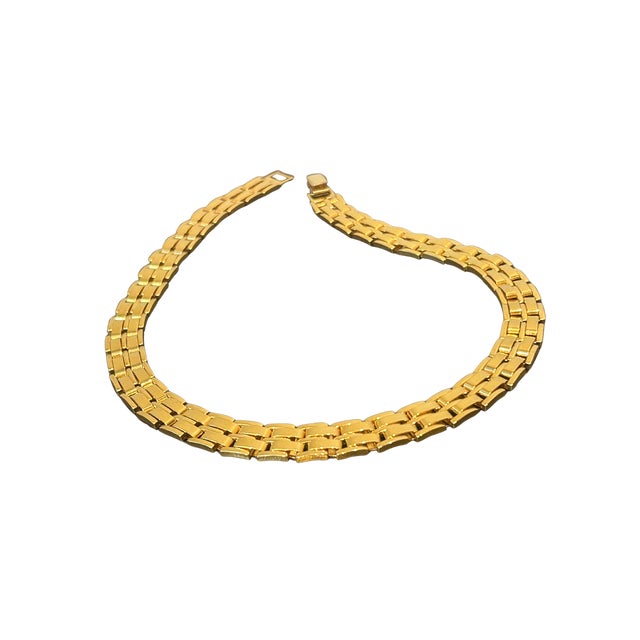 Mid-Century Modern Vintage Napier Gold-Tone Bismarck Link Choker Necklace | Signed Designer Statement Collar, 17” | 1980s Classic Jewelry For Sale - Image 3 of 6