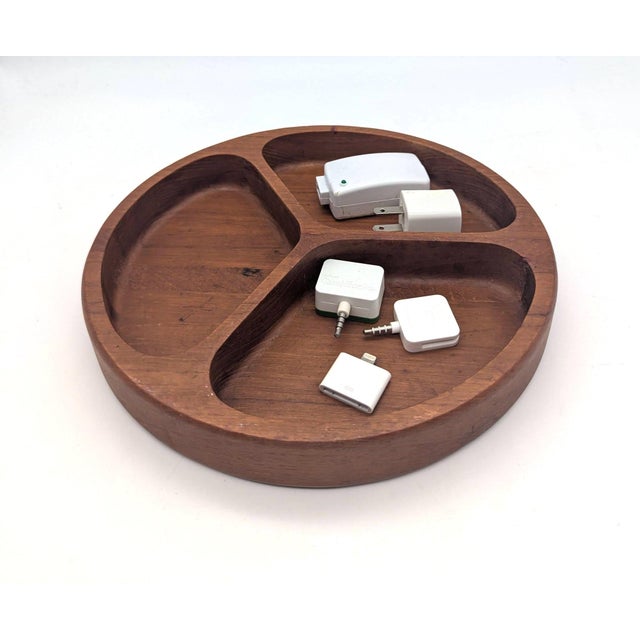 Wood 1970s Teak Wood Partitioned Snack Bowl For Sale - Image 7 of 11