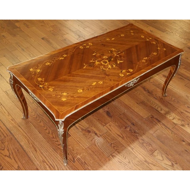 1990s Louis XV French Style Walnut Inlaid Ormolu Mounted Cocktail Coffee Table For Sale - Image 11 of 11
