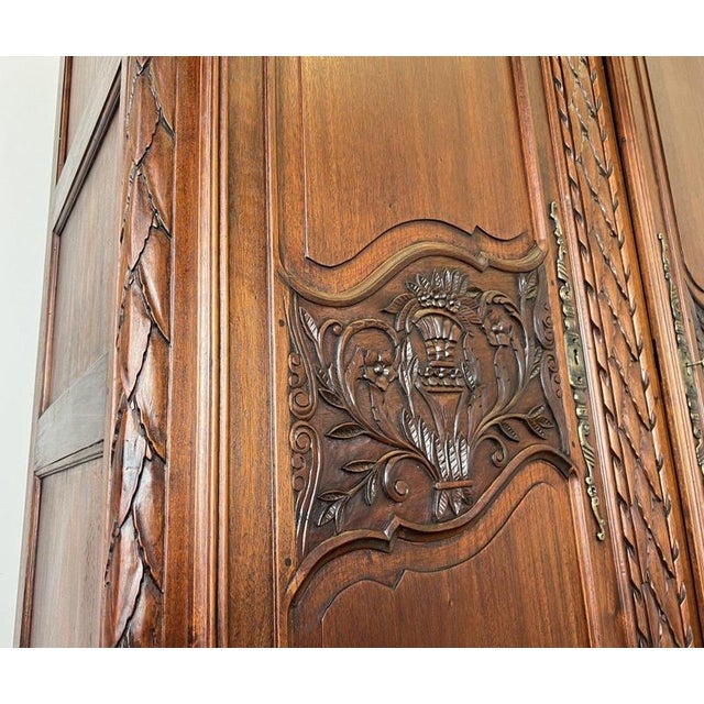Vintage French Louis XVI Style Carved Walnut 2-Door Wardrobe For Sale - Image 17 of 18