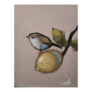 Wren Bird on a Lemon Tree Oil Painting by Vivek Mandalia For Sale