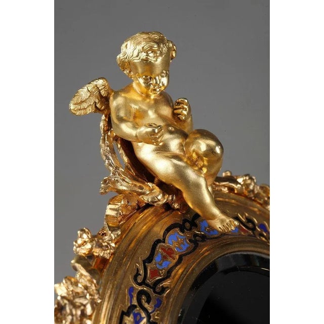 19th Century Napoleon III Champlevé Enameled Gilt Bronze Standing Mirror For Sale - Image 6 of 17