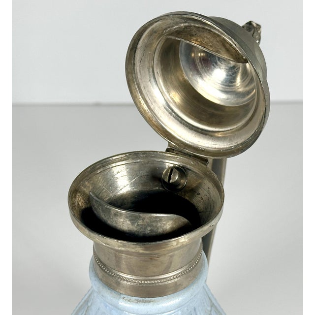 Metal 1870 British Relief-Molded Stoneware & Pewter Syrup Pitcher For Sale - Image 7 of 10