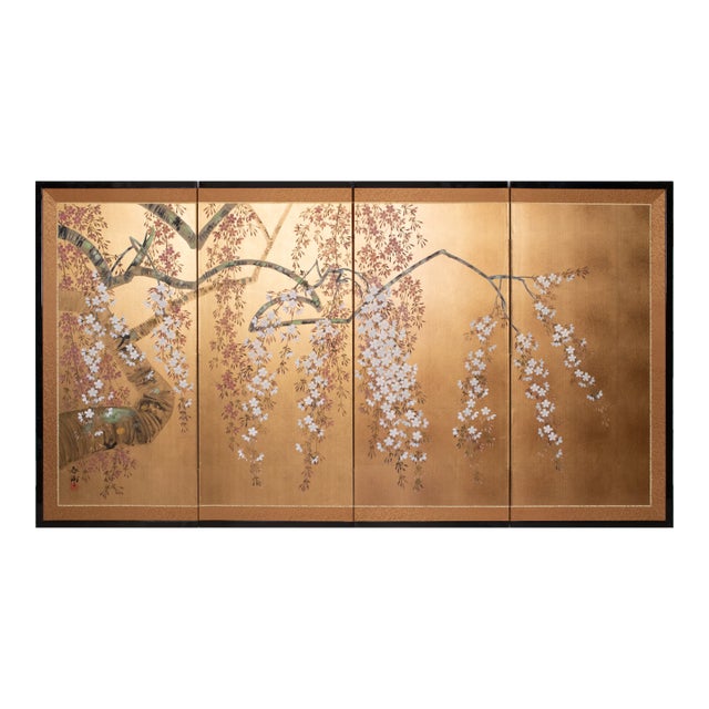 1980s Shōwa Era Japanese Byobu Screen "Blossoming Cherry Tree" For Sale