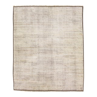 Modern Moroccan Style Beige Handmade Oversize Designed Wool Rug For Sale