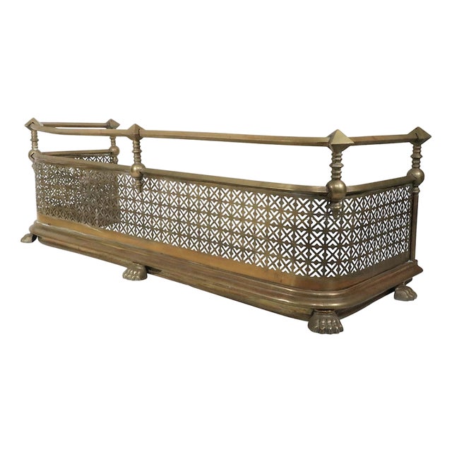Antique Victorian Brass Fireplace Fender For Sale