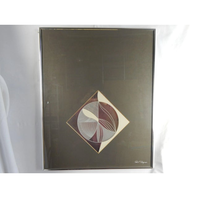 1973 stylized Mixed Composition of an etched mirror form stylishly set in an oversized mat. Artist signature in lower...