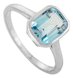 Classic Octagon Cut Blue Topaz Silver Stackable Ring in Bezel Setting - Size 8