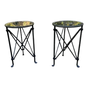 Pair of Ballard Designs Olivia Antiqued Mirrored Side Tables With Clawed Feet - Oil Rubbed Bronze