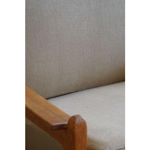 Set of Danish Modern Lounge Chairs in Oak & Linen by Henning Kjærnulf, 1960s For Sale - Image 15 of 18