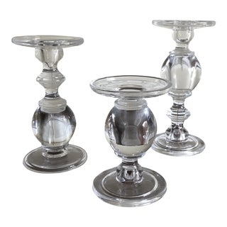 Serena & Lily Crystal/Glass Candle Sticks Set of (3). For Sale