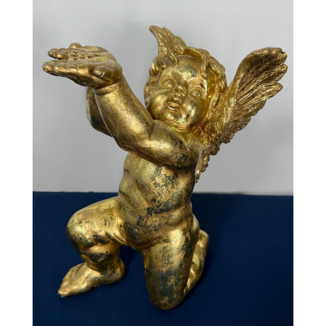 Hollywood Regency Set of 3 Vintage Hollywood Regency Gilded Cherub Putti Sculptures - Cast Composite Angels For Sale - Image 3 of 9