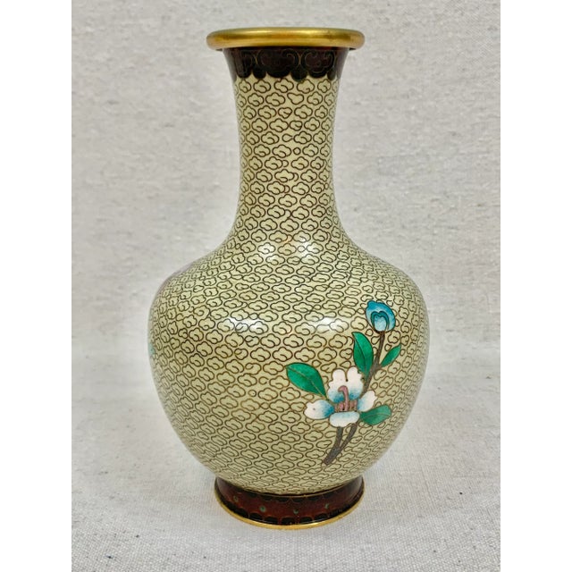 Asian Vintage Floral Cloisonne Vase For Sale - Image 3 of 10