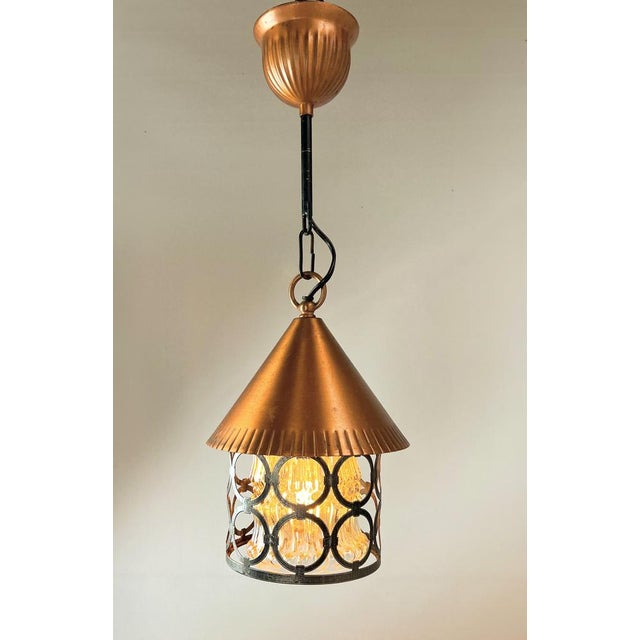 Copper Mid-Century Brutalist Pendant Lantern Ceiling Lamps, the Netherlands, 1960s, Set of 2 For Sale - Image 8 of 18