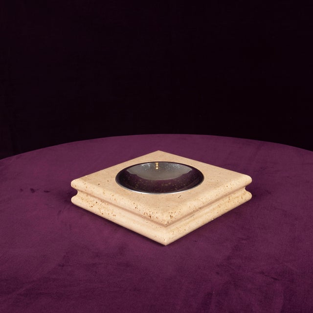 Italian Square Travertine Ashtray with Removable Metal Dish, 1970 For Sale - Image 12 of 16