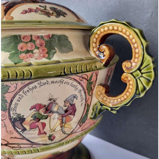 Late 19th Century Antique Mettlach Pottery Punch Bowl and Matching Cups For Sale - Image 5 of 17