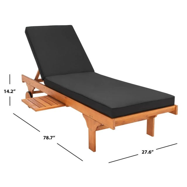 Newport Chaise Lounge Chair with Side Table, Natural/Black Cushion For Sale In Philadelphia - Image 6 of 12