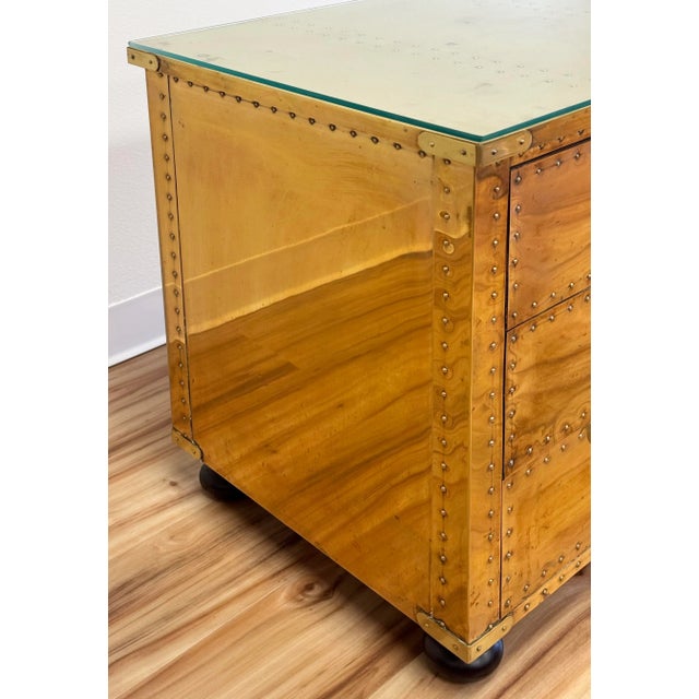 Brass Vintage Sarreid Riveted Brass Clad Three Drawer Chest For Sale - Image 8 of 11
