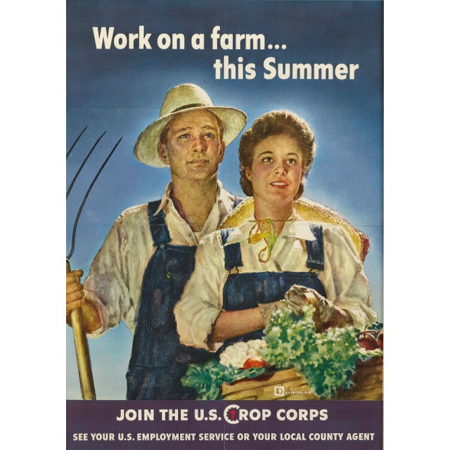 Mid-Century Modern "Work on a Farm...this Summer. Join the u.s. Crop Corps" Vintage Wwii Recruitment Poster by Douglas, 1943 For Sale - Image 3 of 6