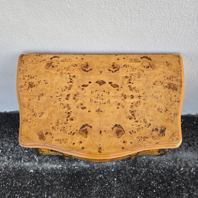 Brown Vintage Birdseye Maple Veneer Bombe Two Drawer Chest of Drawers, Pair For Sale - Image 8 of 18