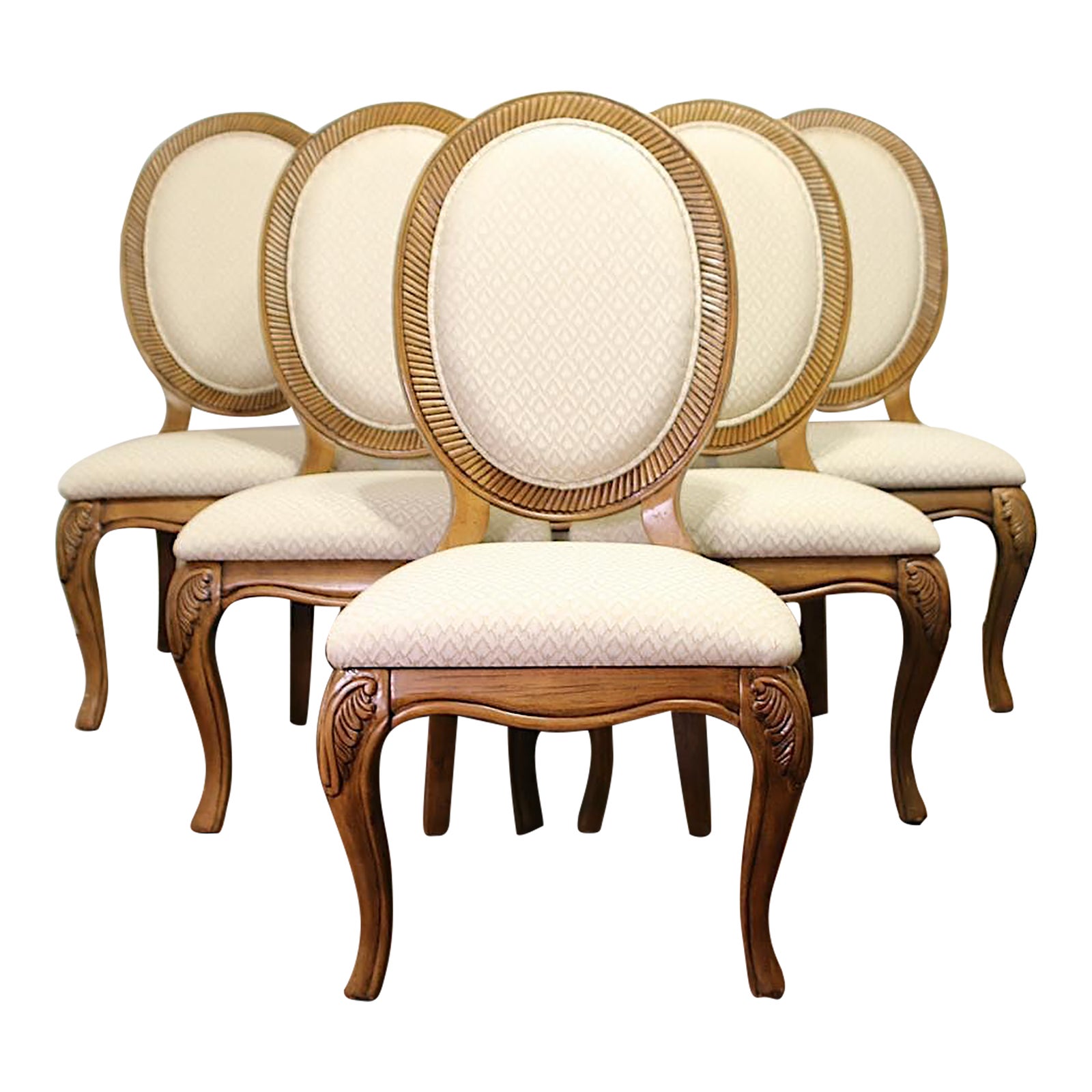 Carved Upholstered Cream Dining Chairs by Southern a.r.t Furniture