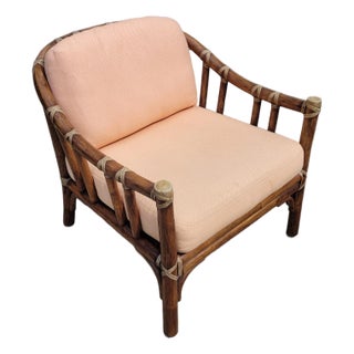 1985 Elinor McGuire Organic Modern Rattan & Rawhide Lounge Chair Armchair For Sale