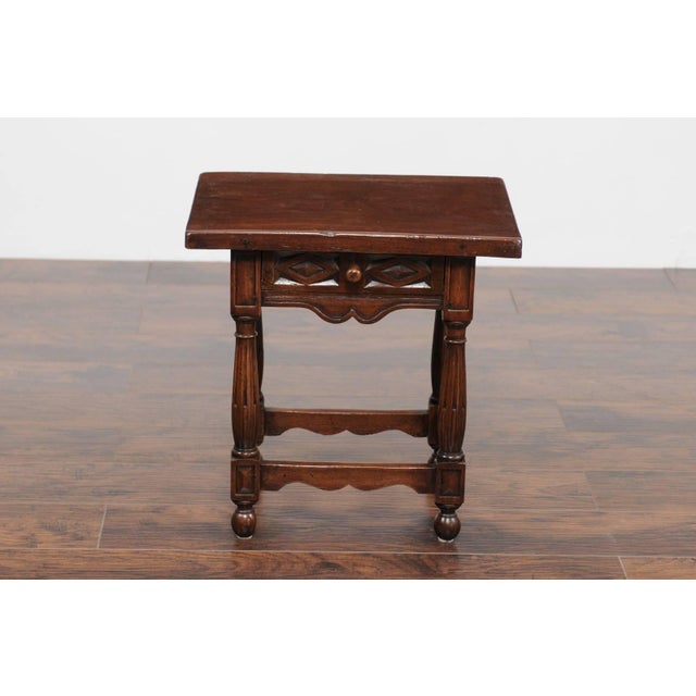 Brown Petite Italian Walnut Side Table with Single Drawer and Fluted Legs, circa 1870 For Sale - Image 8 of 11