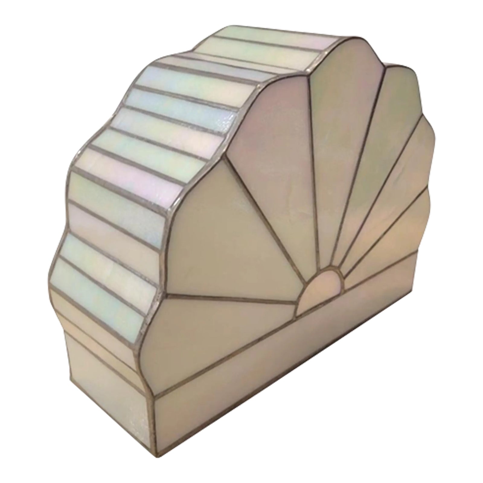 Vintage Art Deco Stained Glass Sunburst Pearlescent Table Plug in Light ...