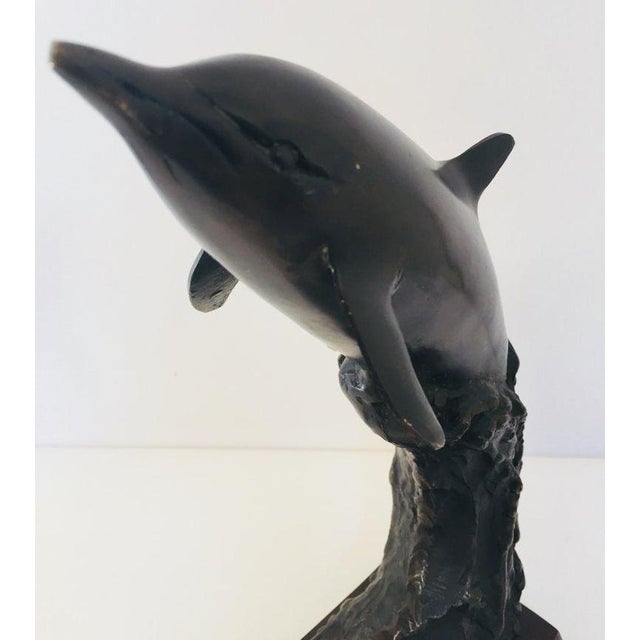 Brown Vintage Pair of Bronze Dolphin Bookends, Mid-Century Nautical Sculptural Decor For Sale - Image 8 of 13
