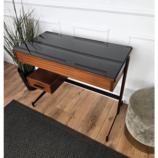 Vintage Art Deco Italian Metal and Glass Desk, 1940s For Sale - Image 6 of 10