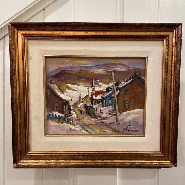 Late 20th Century Original Signed Impressionist Oil Painting of Canadian Village in Quebec by Louise Lecor Kirouac For Sale - Image 11 of 12