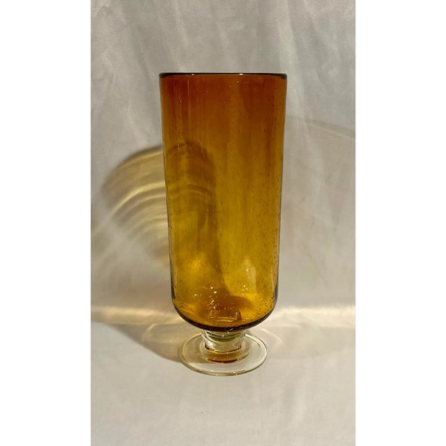 Seed Buble Tall Amber Footed Art Glass Vase For Sale - Image 4 of 4