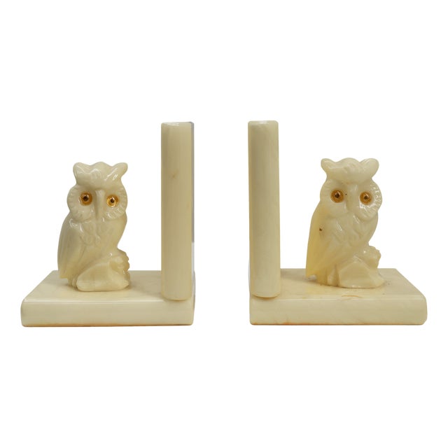 Alabaster Hand Carved Bookends, 1920s, Set of 2 For Sale