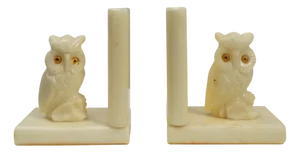 Alabaster Hand Carved Bookends, 1920s, Set of 2