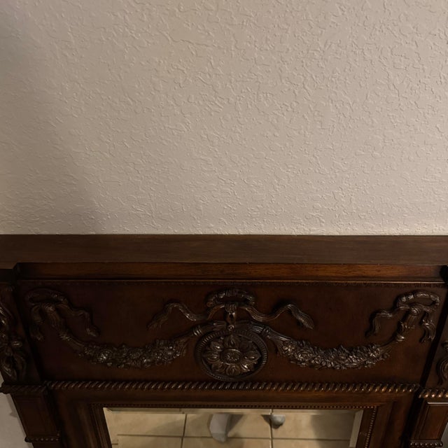 Antique Style Trumeau Mantel Mirror From the 19th Century Mahogany Wood With Carved Ornate Details For Sale - Image 9 of 10