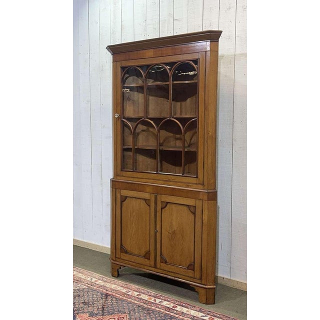 19th century English corner cabinet in walnut and oak - furniture that can be disassembled into 2 parts - H=2m10 Depth in...