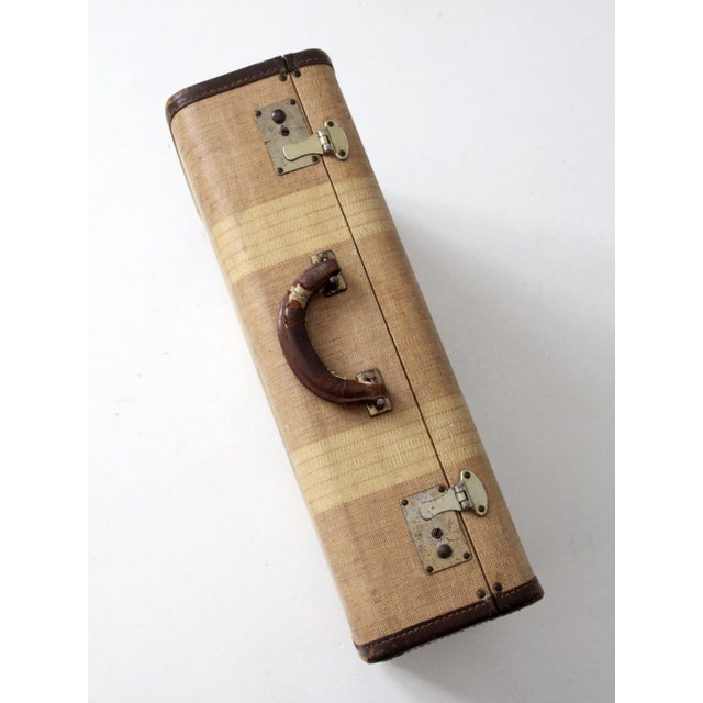 Tan Vintage 1930s Canvas Suitcase For Sale - Image 8 of 11