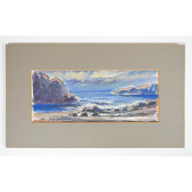 Mid 20th Century Rocky Coast Seascape Watercolor Painting For Sale - Image 4 of 4