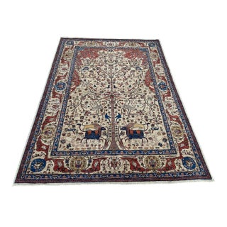 Fine Ivory Persian Isfahan Tree of Life Hand-Knotted Wool Rug - 5'7" X 7'8" For Sale