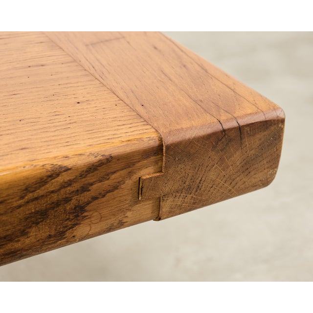 French Provincial Country Oak Trestle Farmhouse Dining Table 7Ft For Sale In Sacramento - Image 6 of 18