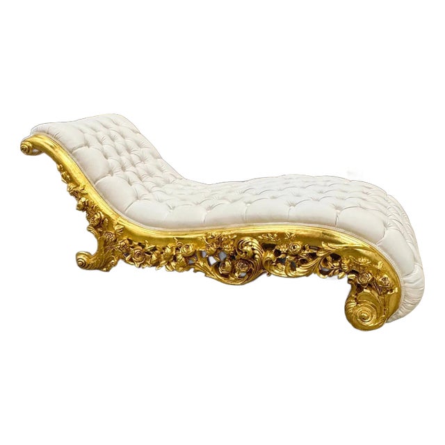 Chaise Lounge Leather White Rococo Style For Sale