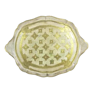 Vintage Florentine White and Gold Gilt Wood Tray With Handles Italian