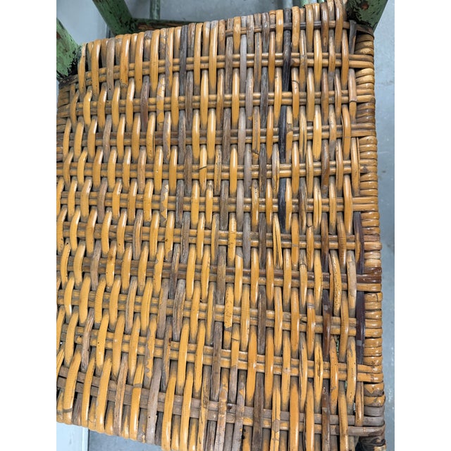 Wood Gorgeous Pair of Distressed Early American Shaker-Style Ladder Back Chairs With Original Green Paint For Sale - Image 7 of 12