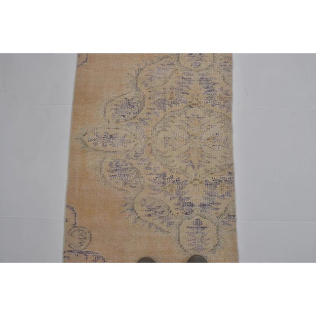 Turkish Vintage Faded Floral Turkish Runner, Ochre and Soft Violet Rug For Sale - Image 3 of 10