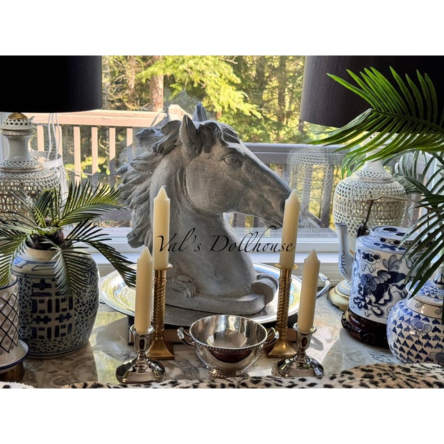 Vintage Silver Plated Art Deco Style Taper Candle Holders - A Pair For Sale - Image 12 of 13