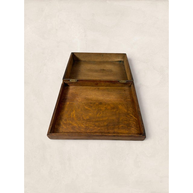 Antique English Hinged Oak Box For Sale - Image 10 of 17